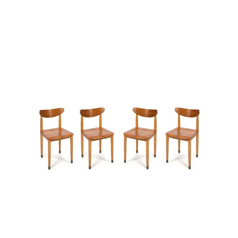 Onderdrukken Controversieel Wieg Set van 4 houten stoelen op koperen voetjes - Retro Studio
