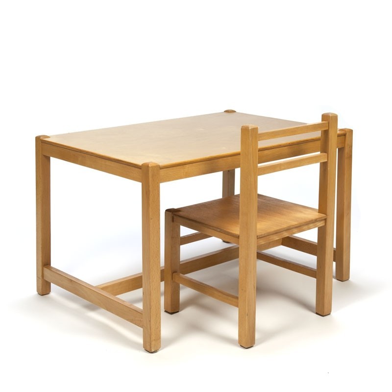 snelheid Zie insecten karakter Vintage houten tafel en stoel voor kinderen - Retro Studio