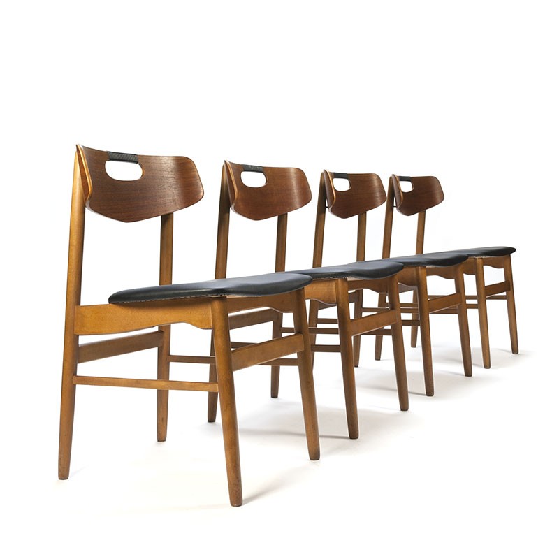 Geduld stikstof enthousiast Set van 4 Deense vintage stoelen met zwart detail - Retro