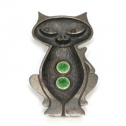 Vintage cast iron cat with green detail from Japan