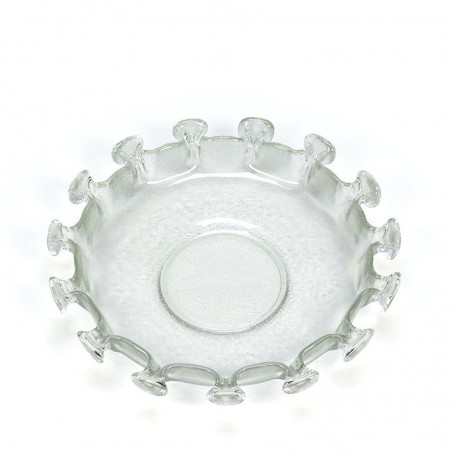 Scandinavian glass vintage bowl with carved edge