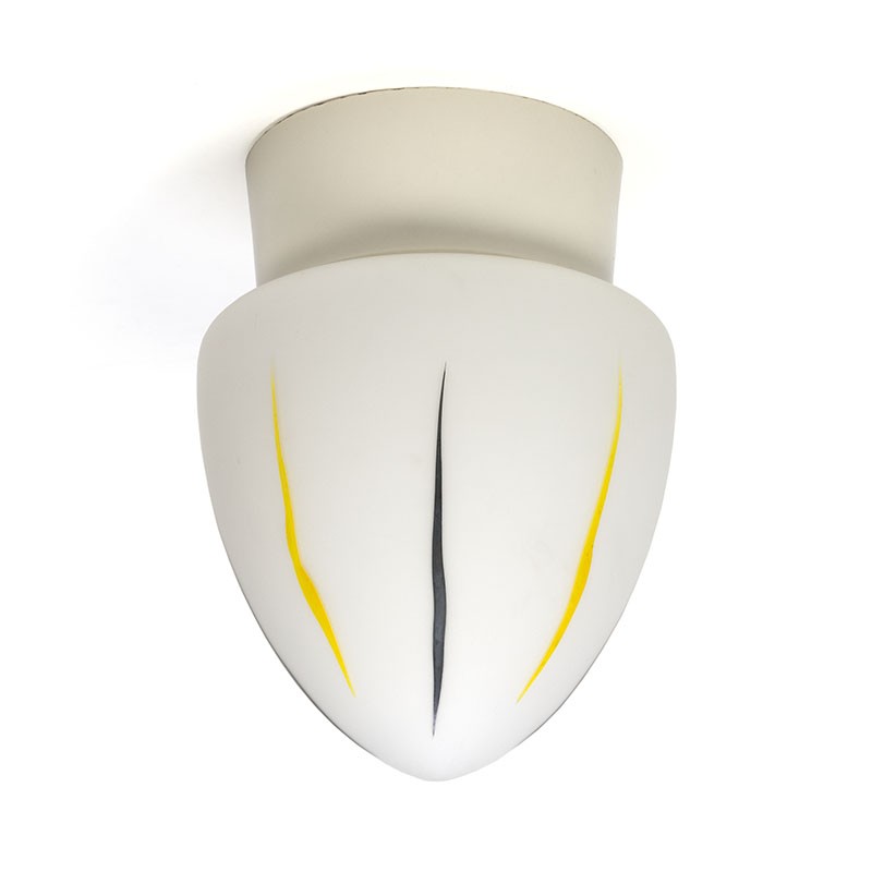 Reproduceren long Lezen Vintage plafondlamp van melkglas met geel/ zwart detail -
