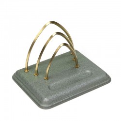 Green metal vintage letter holder with brass detail