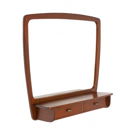 Large Danish vintage mirror in teak with 2 small drawers