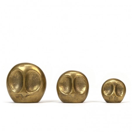 Set of 3 brass small vintage owls