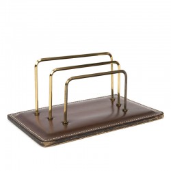 Brown vintage leather letter holder with brass details