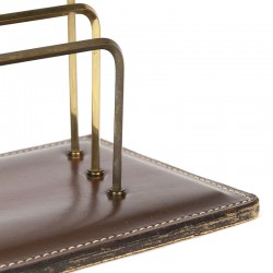 Brown vintage leather letter holder with brass details