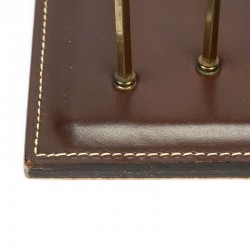 Brown vintage leather letter holder with brass details