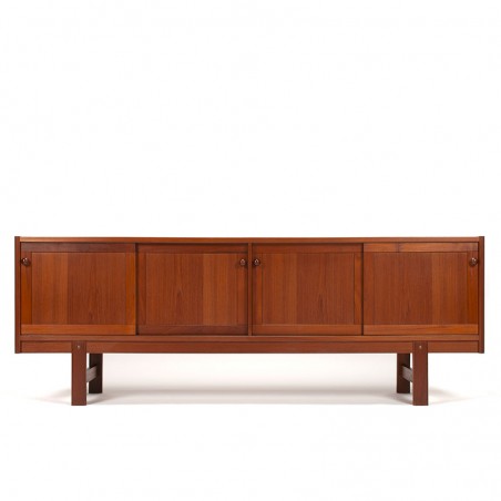 Danish vintage teak low sideboard with sliding doors