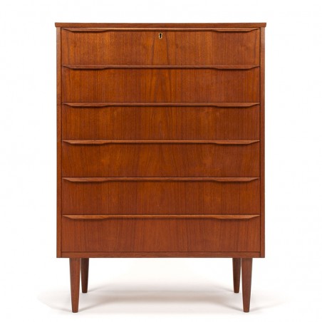 Teak vintage Danish chest of drawers with stylish handle