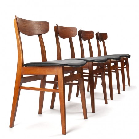 Teakhouten set van 4 Deense Mid-Century eettafel stoelen