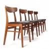 Teakhouten set van 4 Deense Mid-Century eettafel stoelen