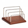 Vintage letter holder with teak base and metal brackets