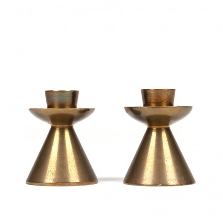 Set of 2 vintage small Danish brass candlesticks