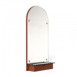 Danish vintage teak mirror with drawer and glass top