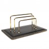 Vintage letter holder brass brackets and leather foot