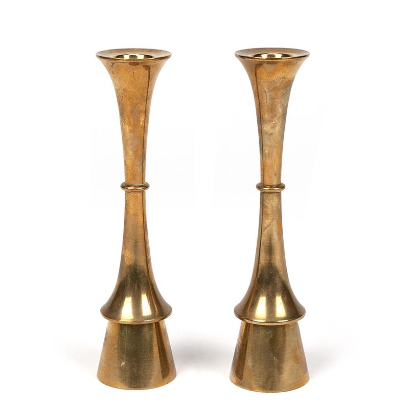 Hyslop Danish set of 2 vintage brass candlesticks - Retro