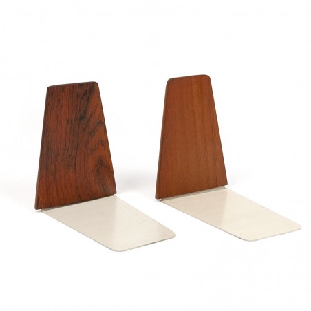 Set of vintage Danish bookends in teak and rosewood