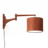 Deense vintage teakhouten wandlamp met stoffen kap