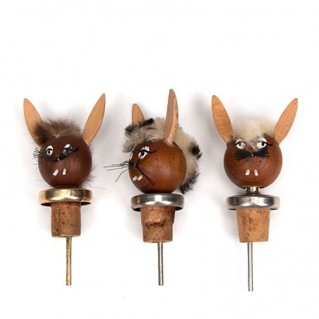 Danish set of 3 vintage bottle stoppers as a rabbit