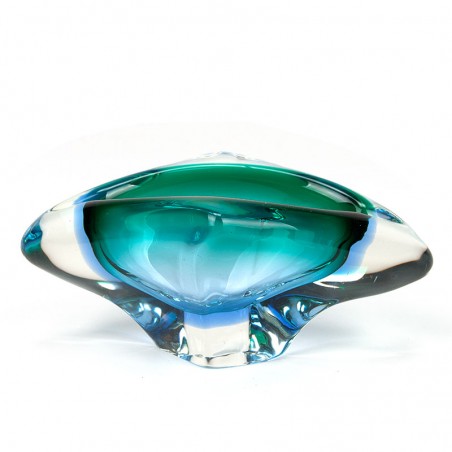 Glass vintage bowl/ashtray with Sommerso in blue and green