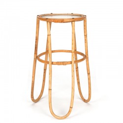 Bamboo vintage plant table with glass top