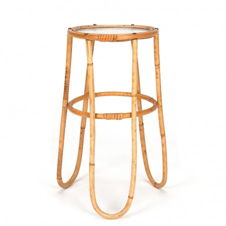 Bamboo vintage plant table with glass top