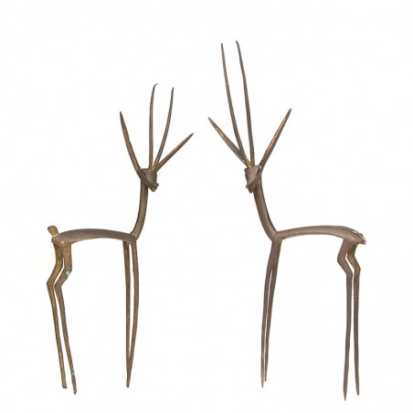 Set of Mid-Century brass sculptures of antelopes