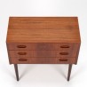 Klein model vintage Deense ladekast in teak 3 lades