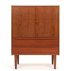 Teak low wall cabinet vintage Danish model with 2 doors and