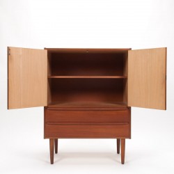 Teak low wall cabinet vintage Danish model with 2 doors and