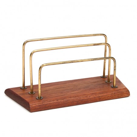 Teak/brass vintage Danish letter holder