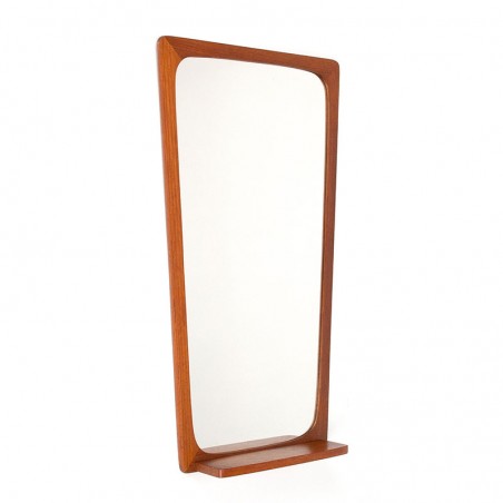 Mid-Century vintage Danish mirror with small shelf in teak