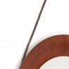 Round small model vintage Danish mirror on leather cord