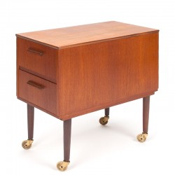 Teak vintage design cabinet on wheels with drawers