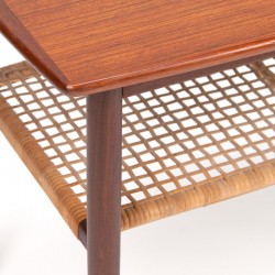 Danish vintage design side table in teak with wicker detail