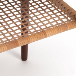 Danish vintage design side table in teak with wicker detail