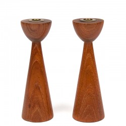 Danish set of 2 vintage teak candlesticks