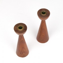 Danish set of 2 vintage teak candlesticks