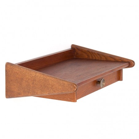 Danish vintage wall shelf with drawer in oak and teak