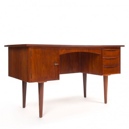 Teakhouten vintage Deens bureau met lades en kastje