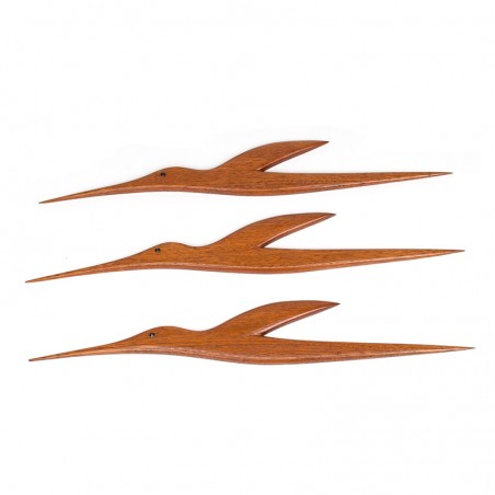 Set of 3 decorative teak vintage birds