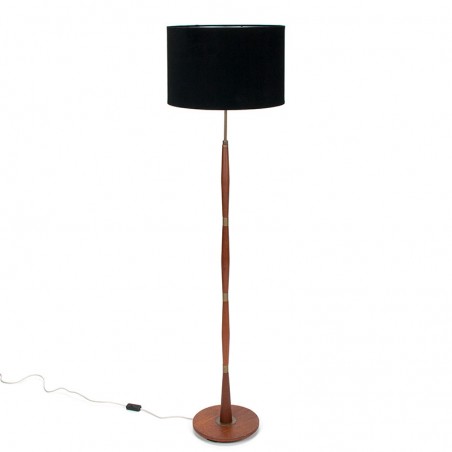 Mid-Century Deense vintage vloerlamp in teak en messing