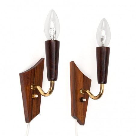 Set palissander houten vintage wandlampen van Belysning