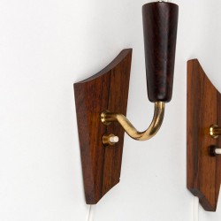 Set of rosewood vintage wall lamps from Belysning