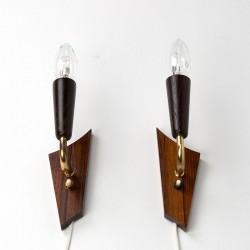 Set of rosewood vintage wall lamps from Belysning