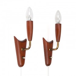 Teak set of 2 vintage Danish wall lamps